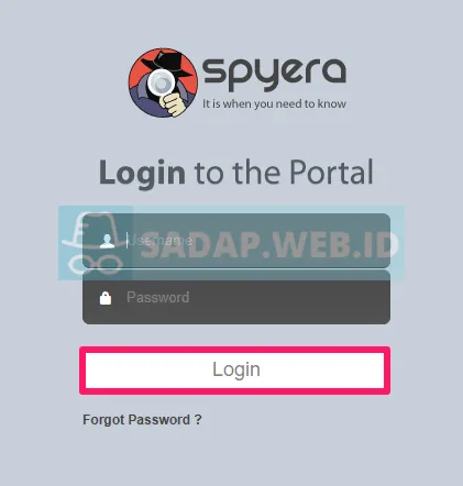 Login aplikasi Penyadap HP SpyEra