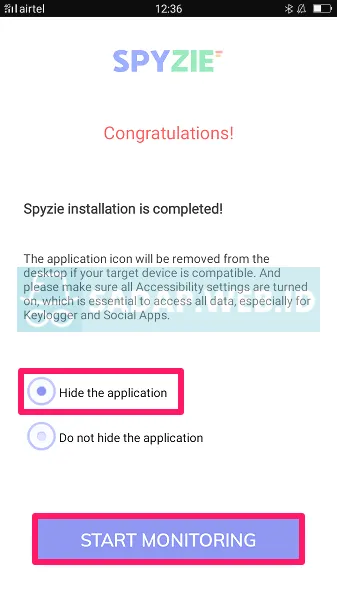 Sembunyikan Aplikasi SpyZie dari Menu