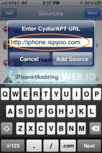 Masukan URL pada pesan POPUP Aplikasi Cydia