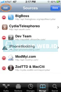 Pilih Add pada menu Aplikasi Cydia